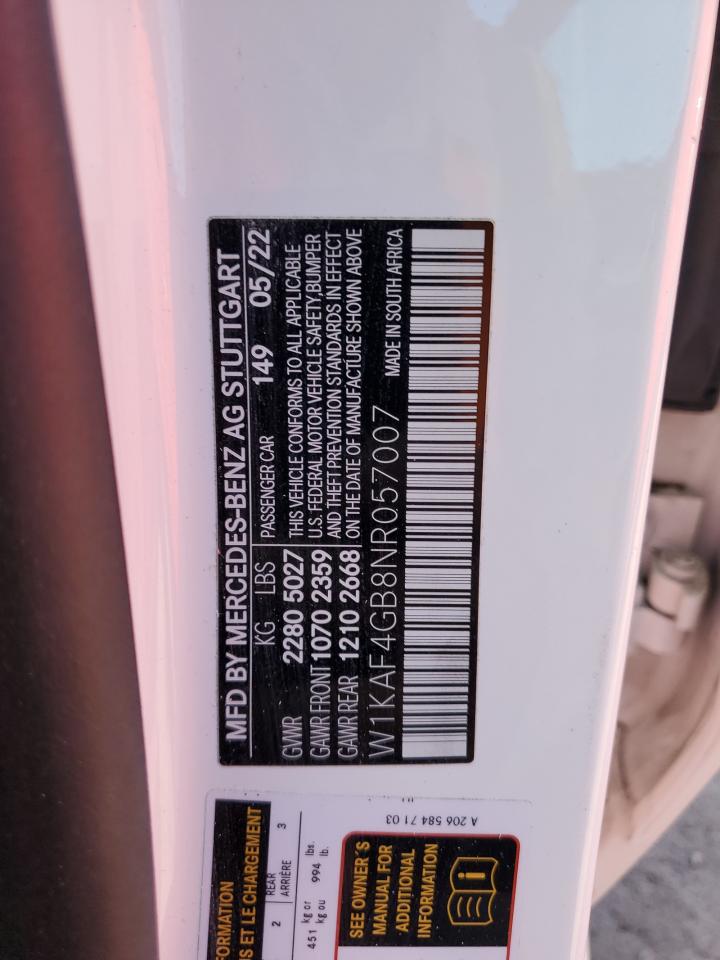 2022 Mercedes-Benz C 300 VIN: W1KAF4GB8NR057007 Lot: 90719515