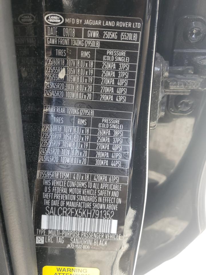 2019 Land Rover Discovery Sport Hse VIN: SALCR2FX5KH791352 Lot: 90457795