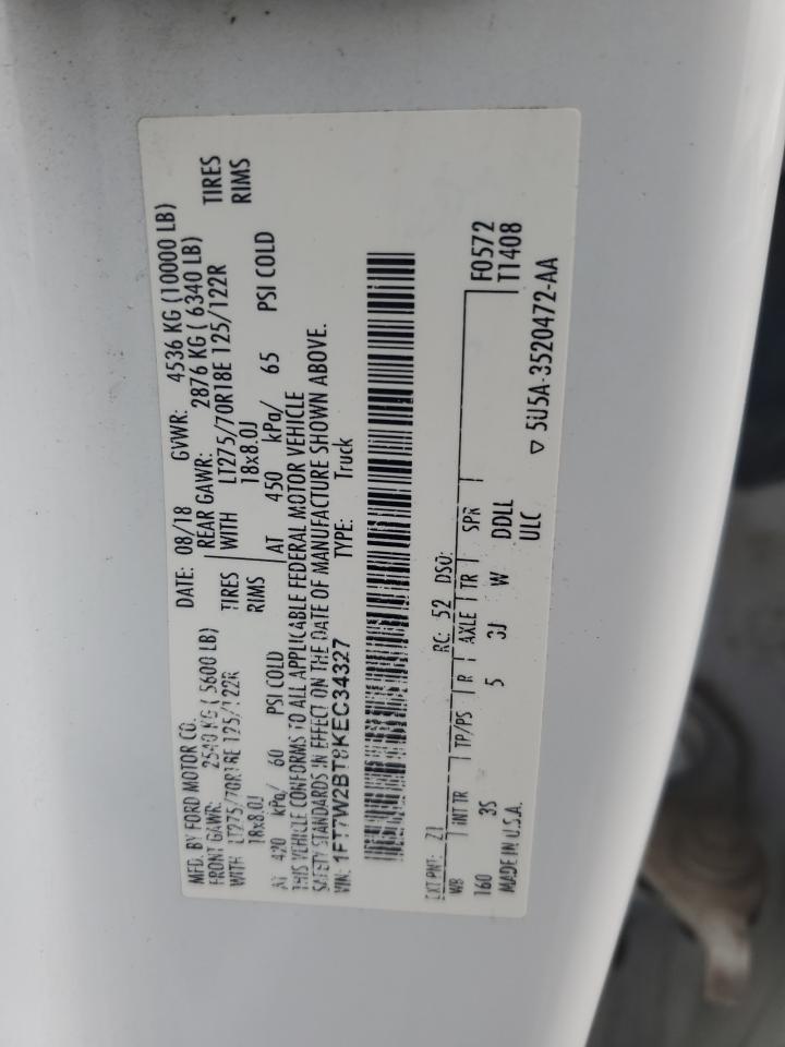 2019 Ford F250 Super Duty VIN: 1FT7W2BT8KEC34327 Lot: 90077415