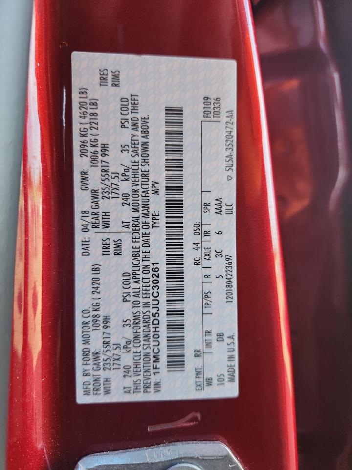 2018 Ford Escape Sel VIN: 1FMCU0HD5JUC30261 Lot: 81977685