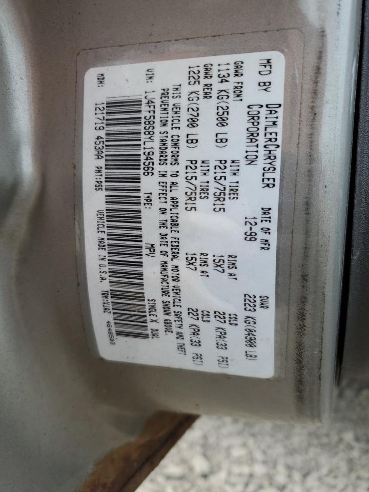 2000 Jeep Cherokee Classic VIN: 1J4FF58S8YL194566 Lot: 85357295