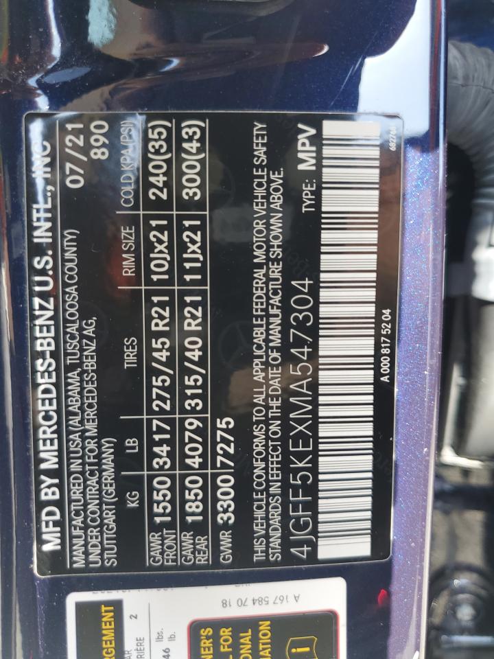 2021 Mercedes-Benz Gls 450 4Matic VIN: 4JGFF5KEXMA547304 Lot: 89865675