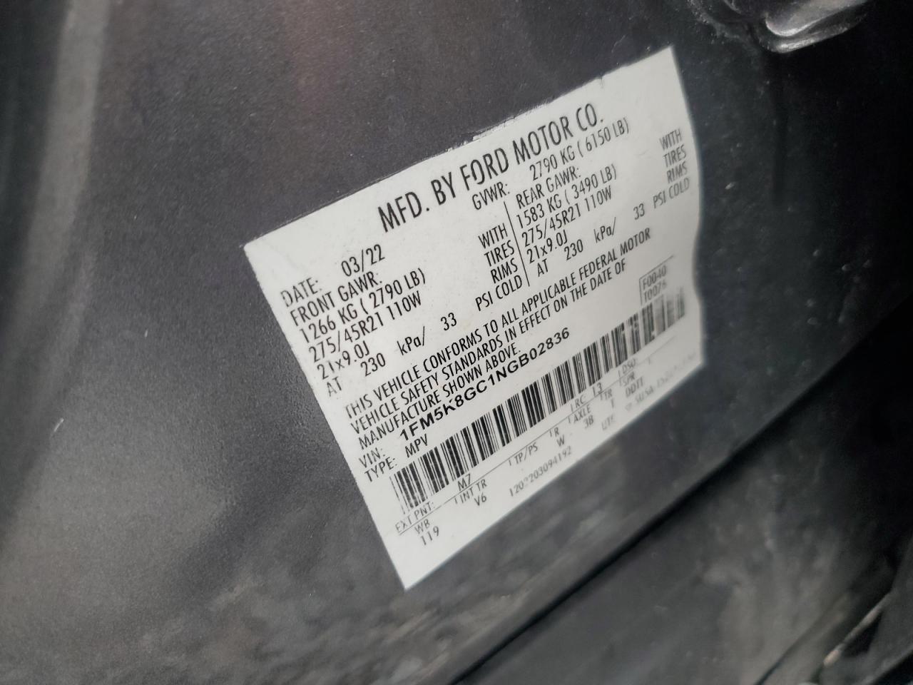 2022 Ford Explorer St VIN: 1FM5K8GC1NGB02836 Lot: 86216695