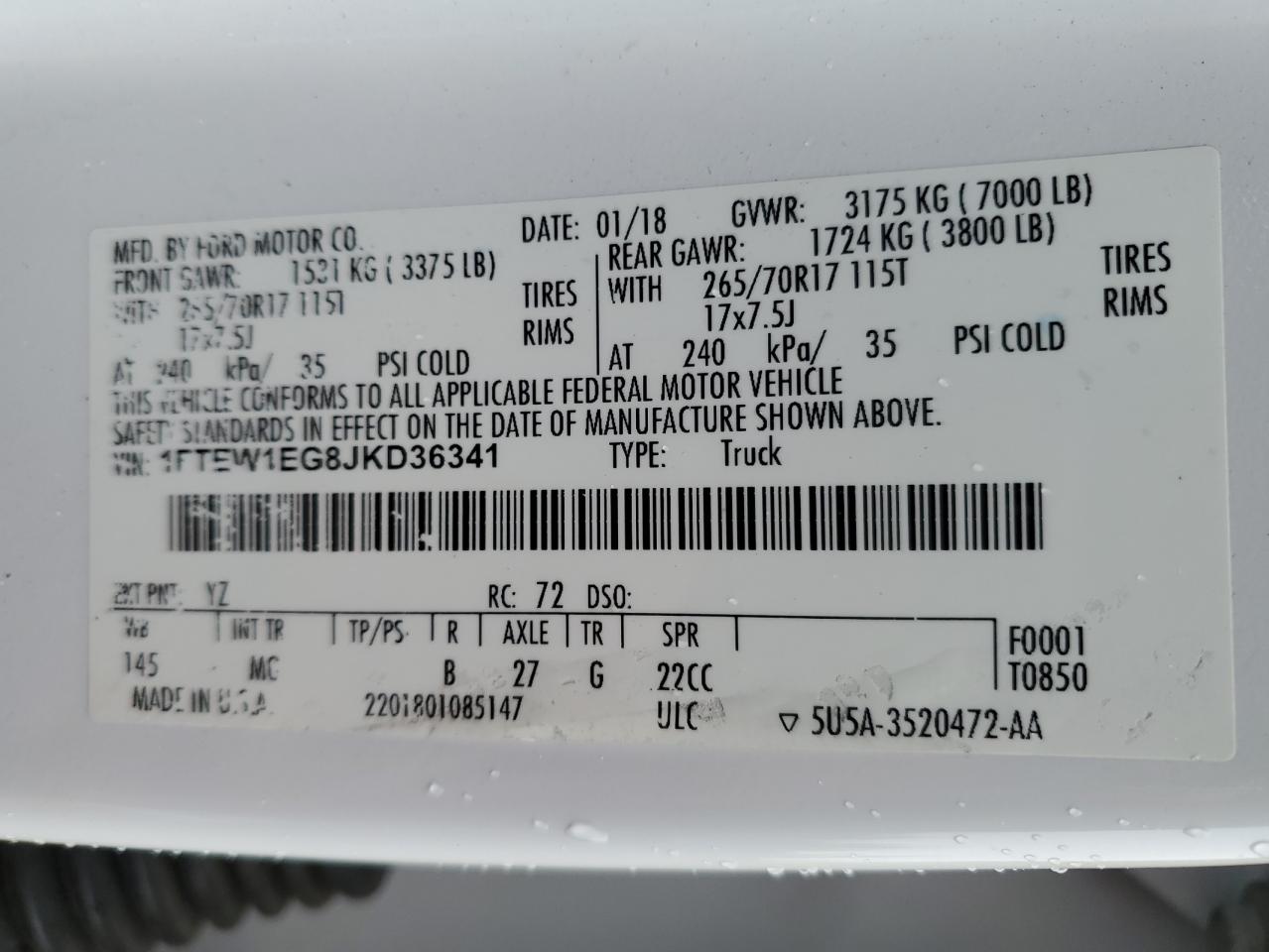 2018 Ford F150 Supercrew VIN: 1FTEW1EG8JKD36341 Lot: 84632925