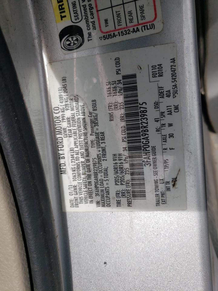 2011 Ford Fusion S VIN: 3FAHP0GA9BR239875 Lot: 82220545