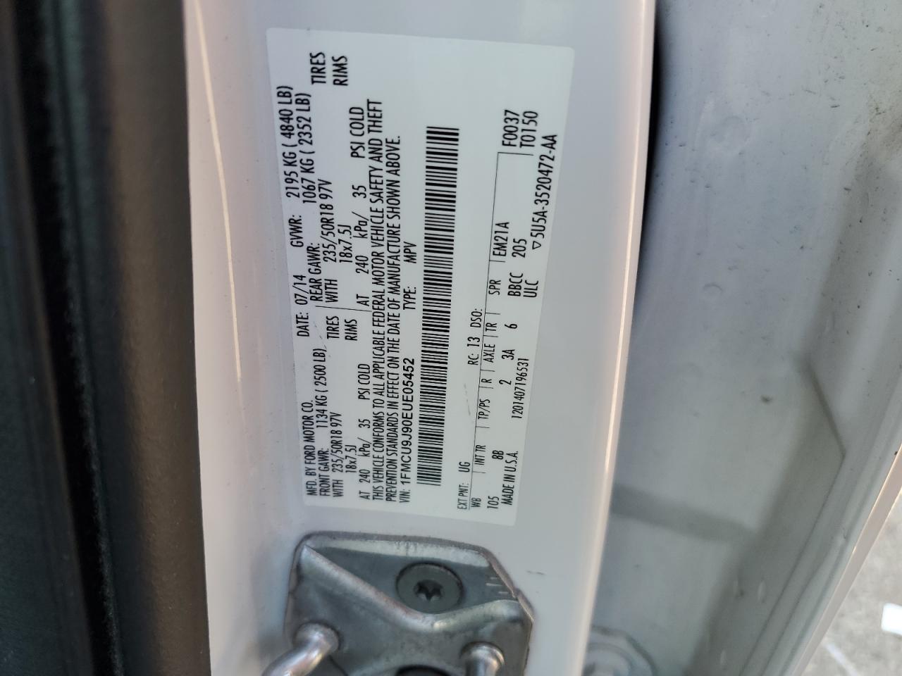 2014 Ford Escape Titanium VIN: 1FMCU9J90EUE05452 Lot: 82254725