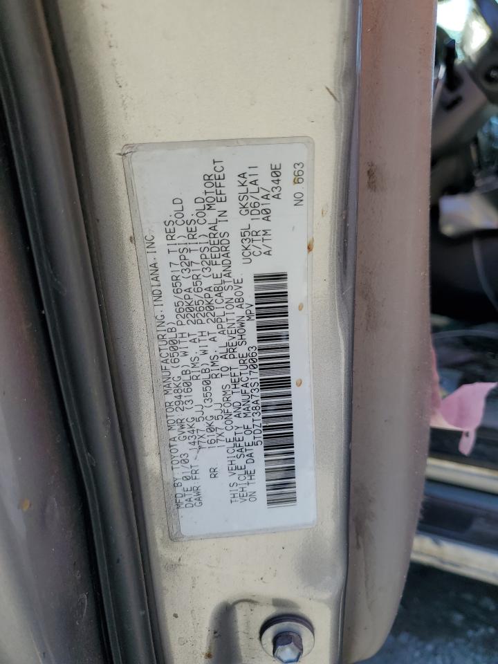 2003 Toyota Sequoia Limited VIN: 5TDZT38A73S170063 Lot: 87115835