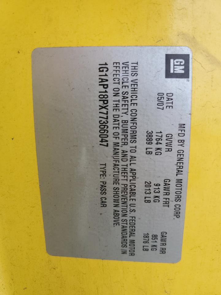 2007 Chevrolet Cobalt Ss Supercharged VIN: 1G1AP18PX77366047 Lot: 90548955