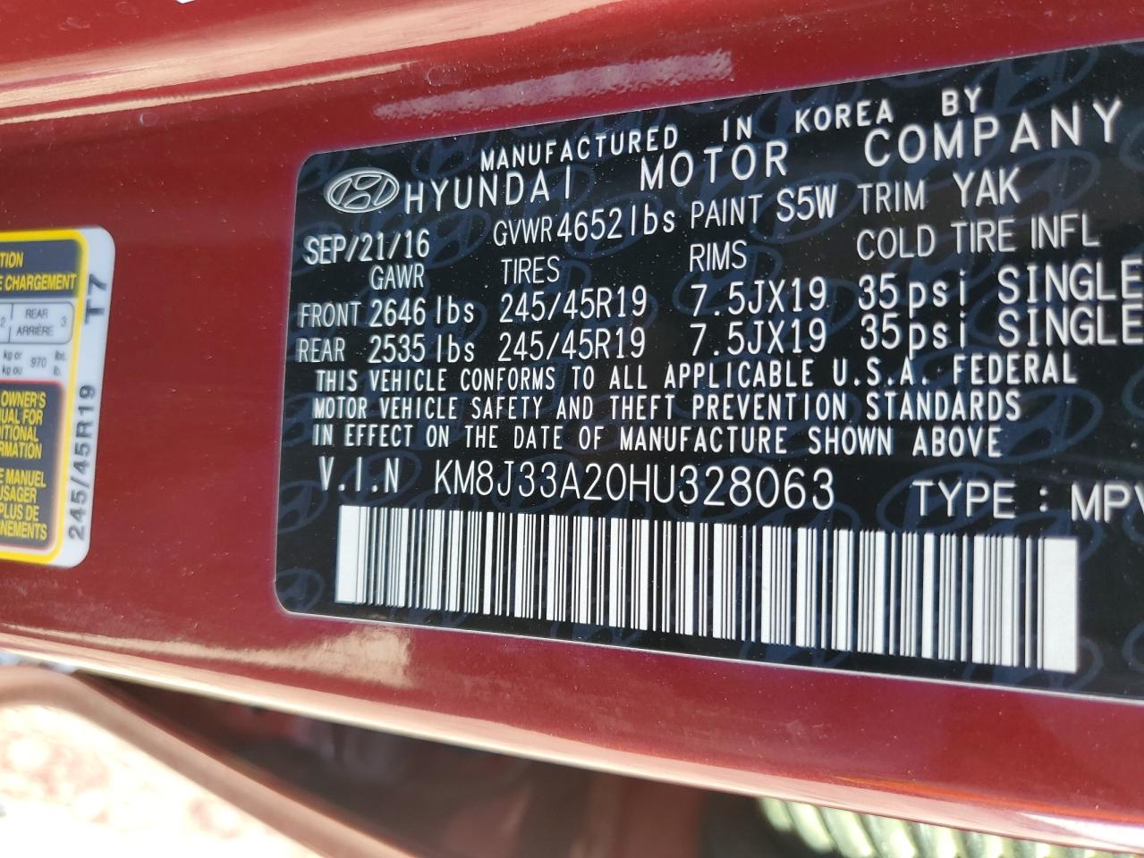 2017 Hyundai Tucson Limited VIN: KM8J33A20HU328063 Lot: 85947345