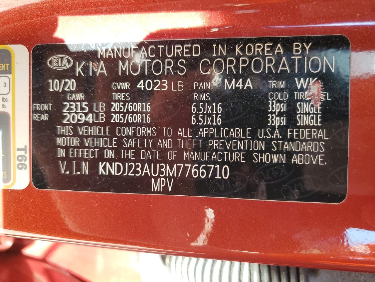 2021 Kia Soul Lx VIN: KNDJ23AU3M7766710 Lot: 85525875