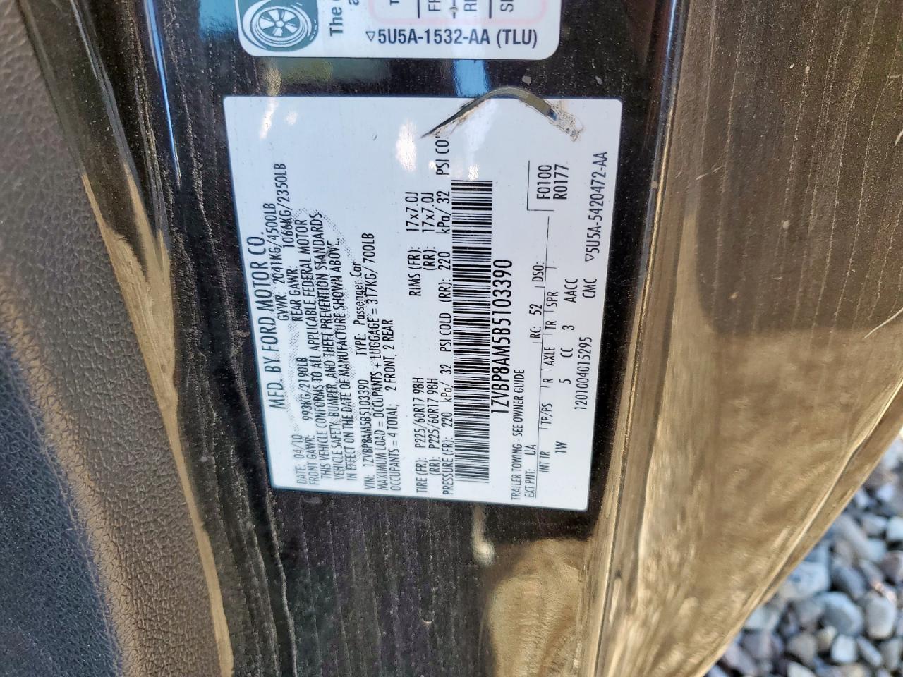 2011 Ford Mustang VIN: 1ZVBP8AM5B5103390 Lot: 90462875