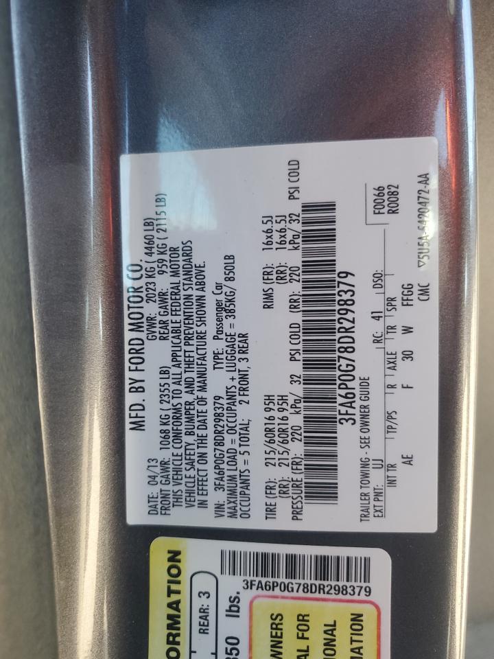 2013 Ford Fusion S VIN: 3FA6P0G78DR298379 Lot: 90483415