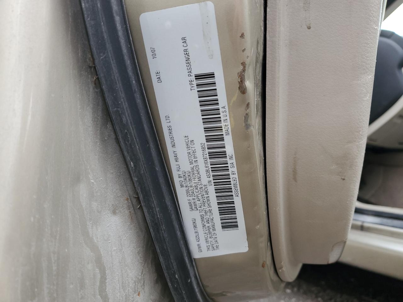 2008 Subaru Legacy 2.5I VIN: 4S3BL616X87216852 Lot: 94035835