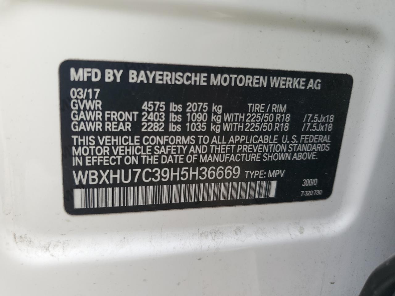 2017 BMW X1 Sdrive28I VIN: WBXHU7C39H5H36669 Lot: 82009235