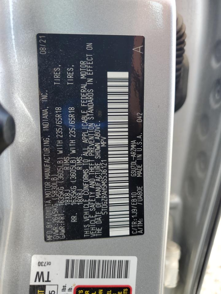 2021 Toyota Highlander Xle VIN: 5TDGZRAH5MS536121 Lot: 85508445