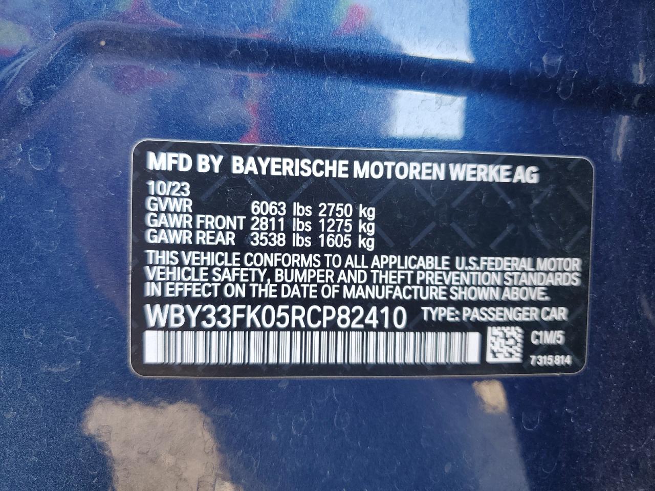 2024 BMW I5 Edrive 40 VIN: WBY33FK05RCP82410 Lot: 90946125