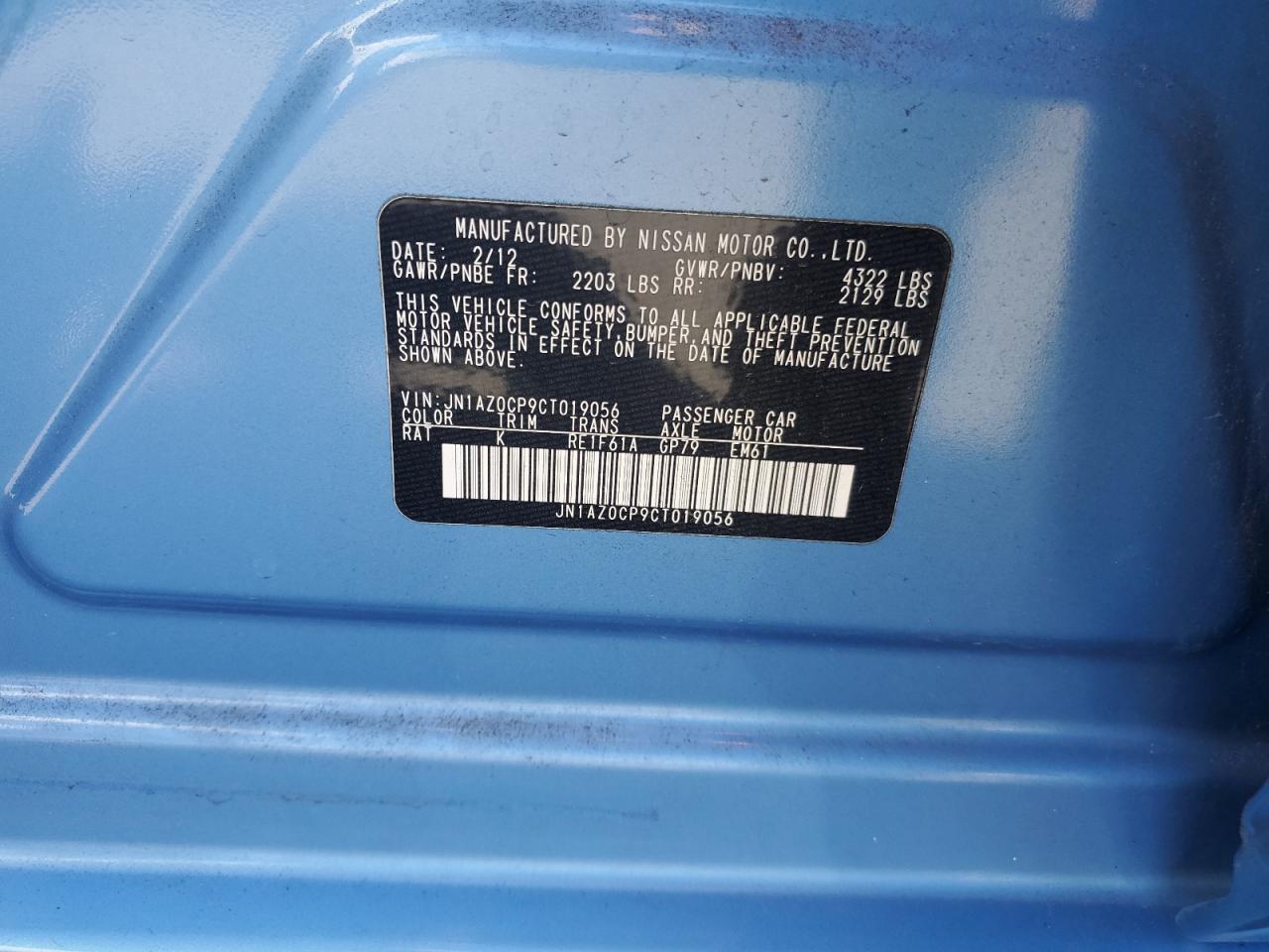 2012 Nissan Leaf Sv VIN: JN1AZ0CP9CT019056 Lot: 85339455