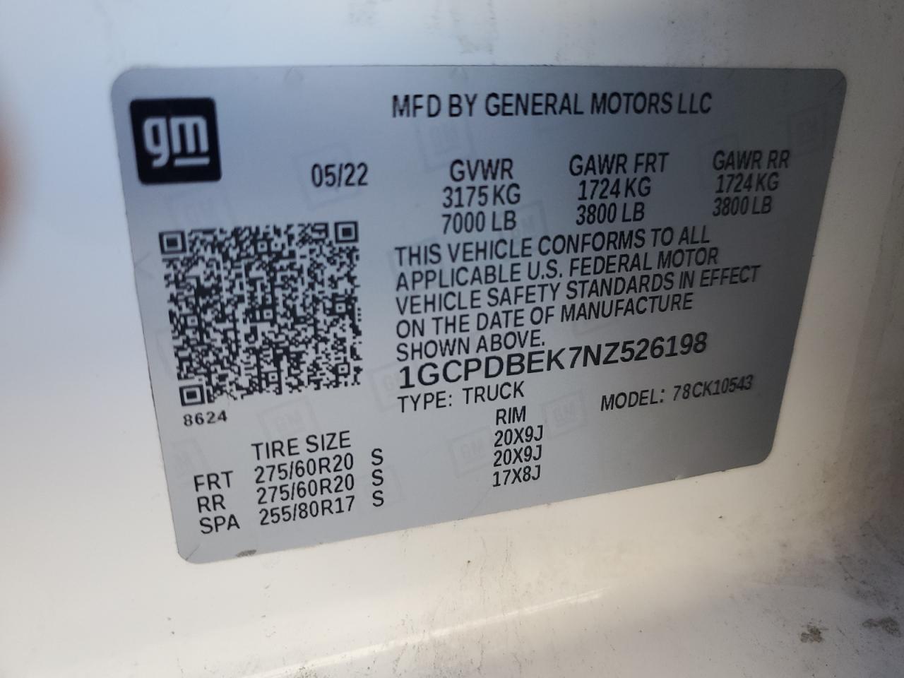 2022 Chevrolet Silverado K1500 Custom VIN: 1GCPDBEK7NZ526198 Lot: 81695375