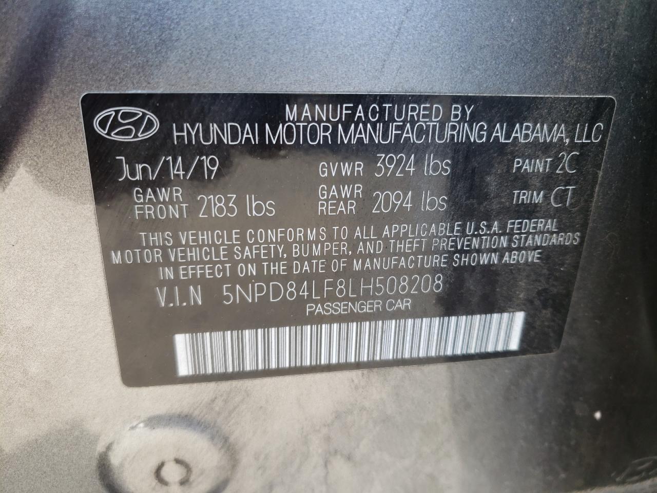 2020 Hyundai Elantra Sel VIN: 5NPD84LF8LH508208 Lot: 82425015