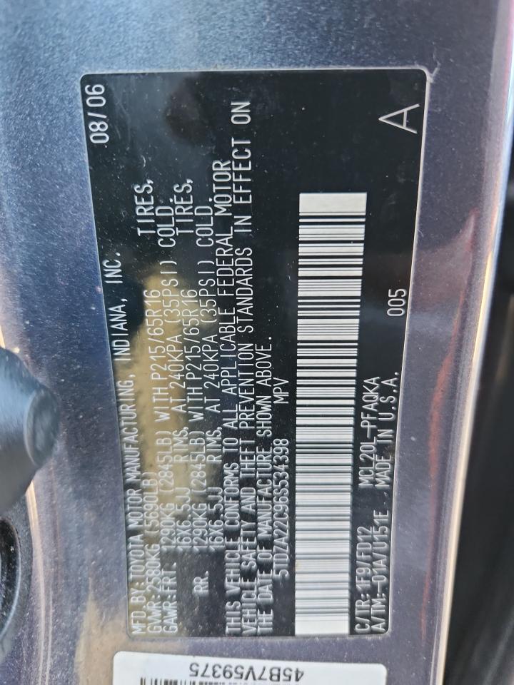 2006 Toyota Sienna Xle VIN: 5TDZA22C96S534398 Lot: 89694385