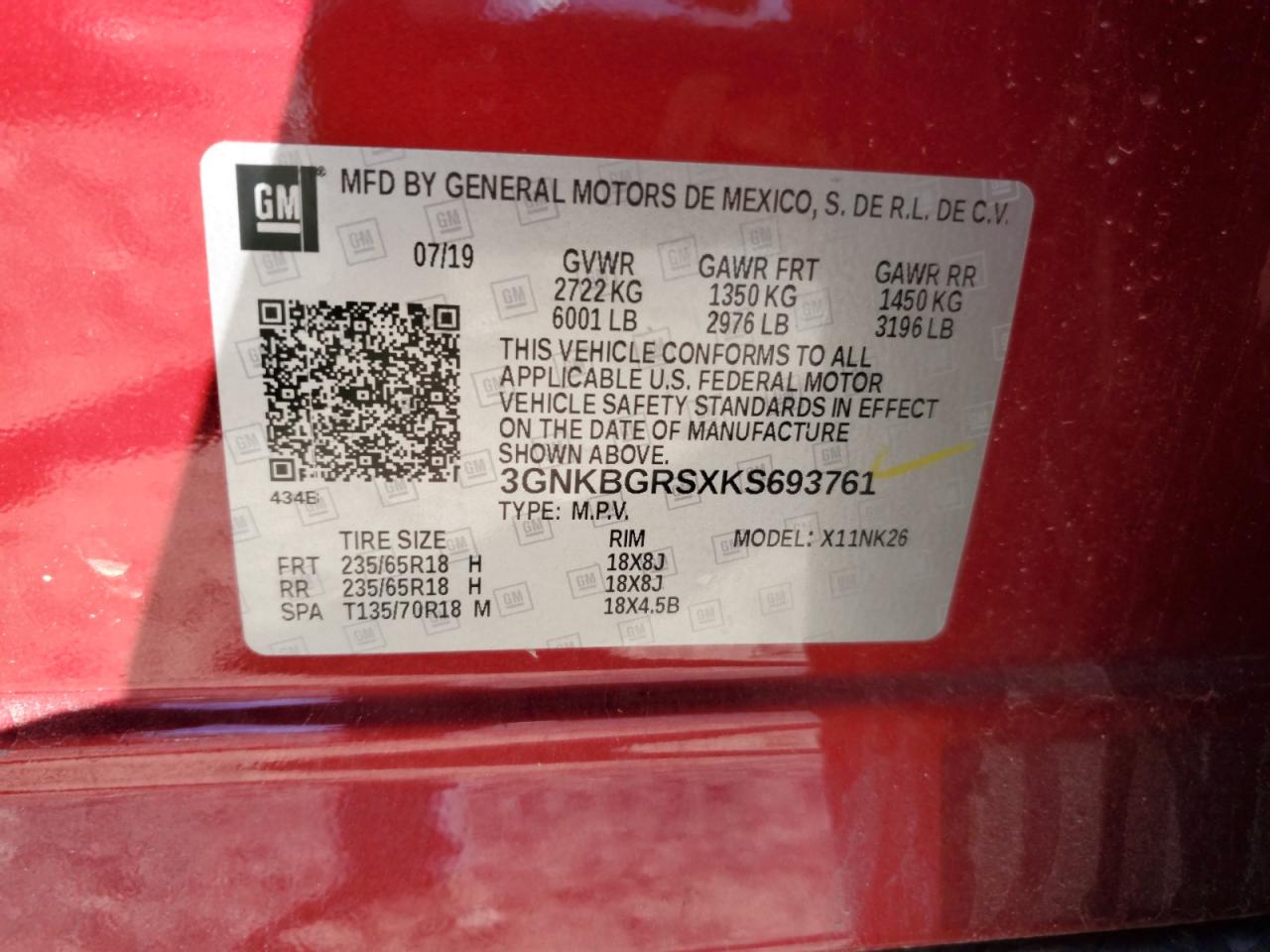 2019 Chevrolet Blazer 2Lt VIN: 3GNKBGRSXKS693761 Lot: 82301735