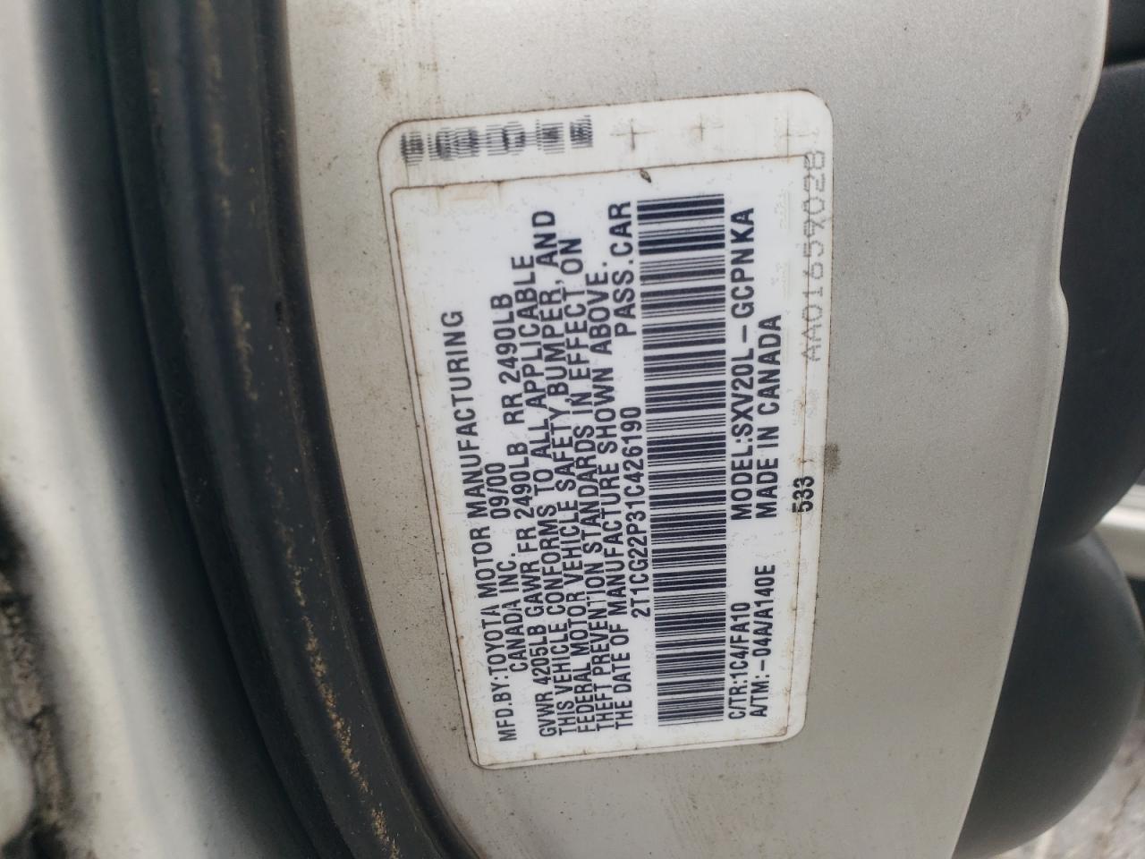 2001 Toyota Camry Solara Se VIN: 2T1CG22P31C426190 Lot: 82328965