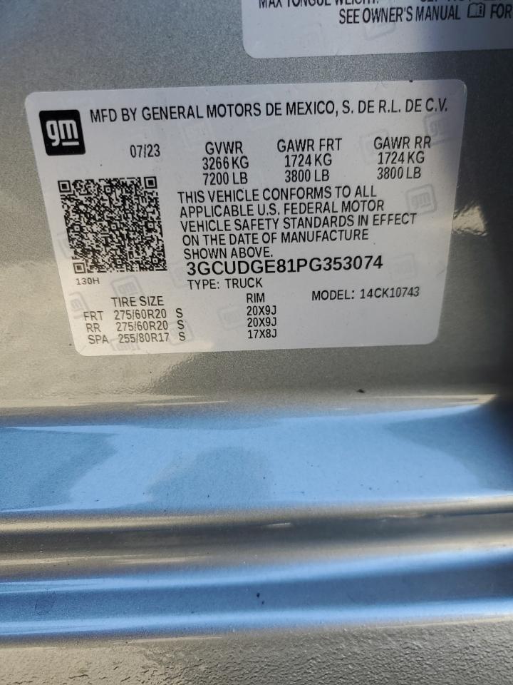 2023 Chevrolet Silverado K1500 Ltz VIN: 3GCUDGE81PG353074 Lot: 85360955