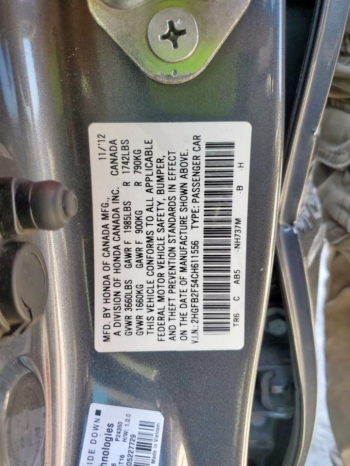 2012 Honda Civic Lx VIN: 2HGFB2F54CH611556 Lot: 82476695