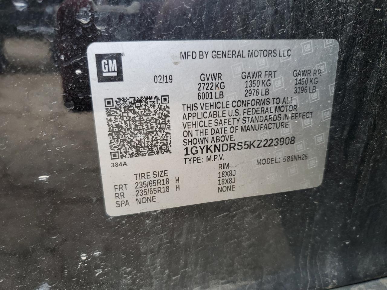 2019 Cadillac Xt5 Luxury VIN: 1GYKNDRS5KZ223908 Lot: 91098565