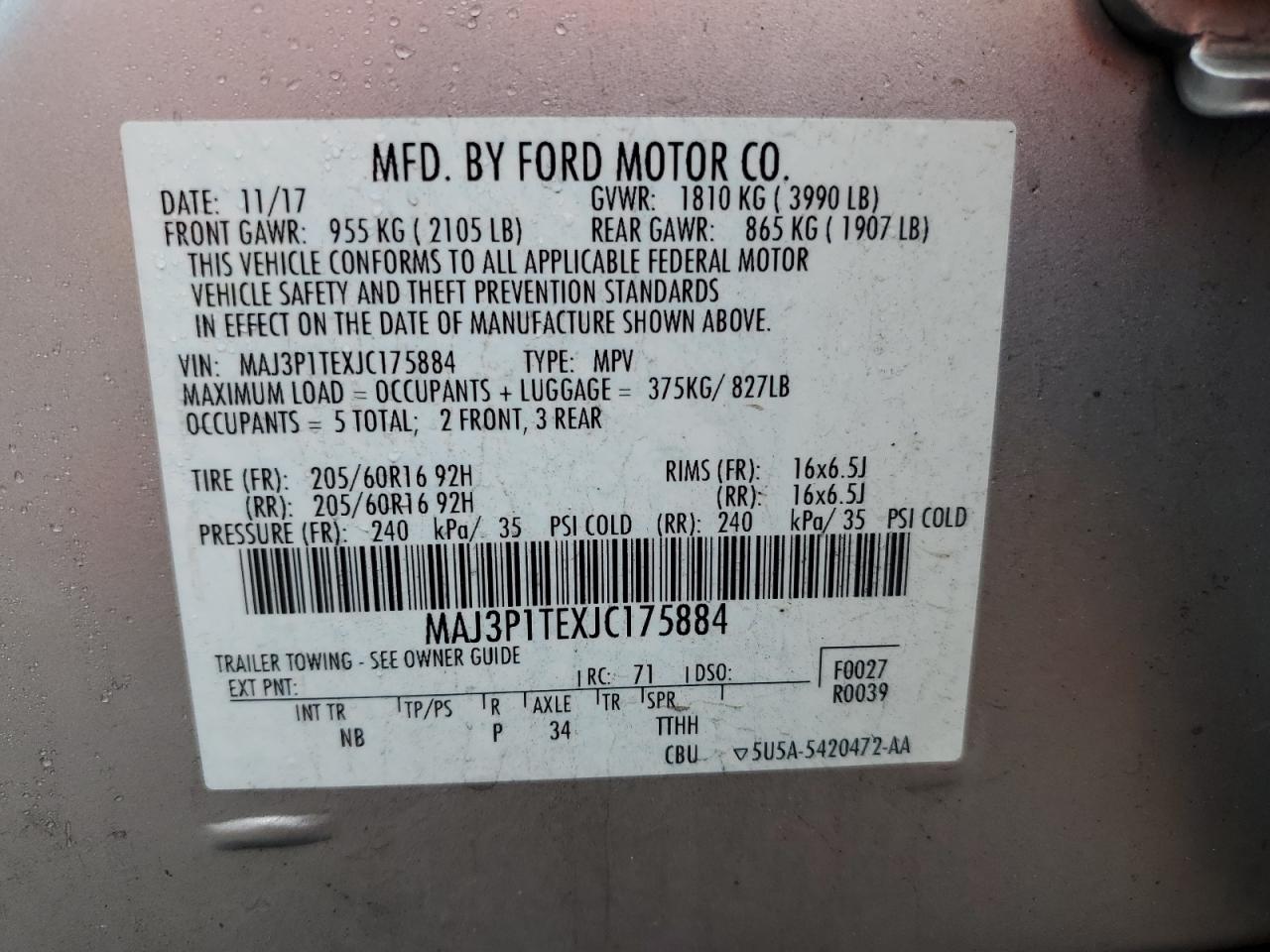 2018 Ford Ecosport Se VIN: MAJ3P1TEXJC175884 Lot: 87420865