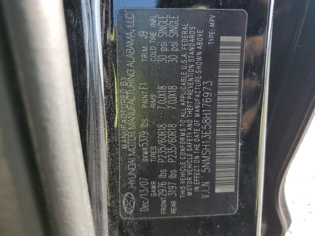 2008 Hyundai Santa Fe Se VIN: 5NMSH13E58H176973 Lot: 85882245