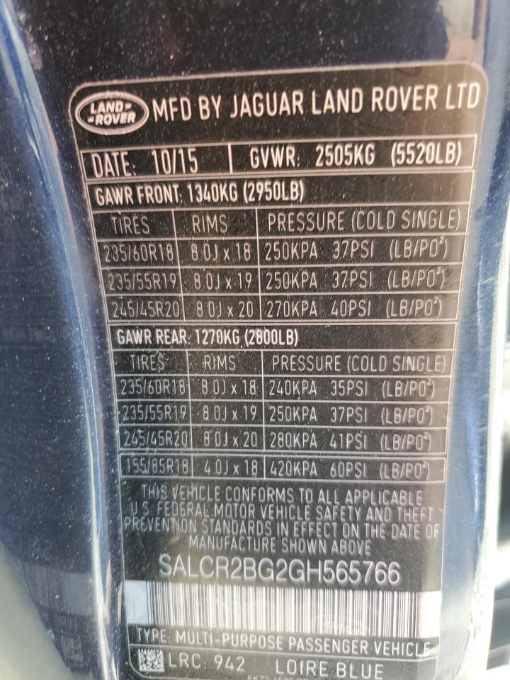 2016 Land Rover Discovery Sport Hse VIN: SALCR2BG2GH565766 Lot: 84543915