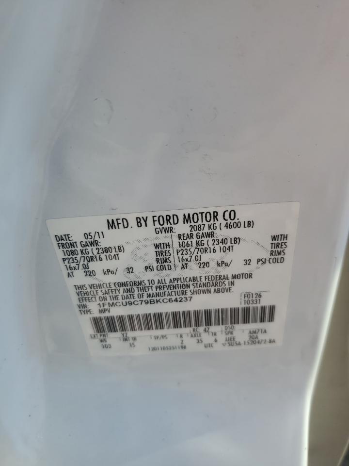 2011 Ford Escape Xls VIN: 1FMCU9C79BKC64237 Lot: 82237245