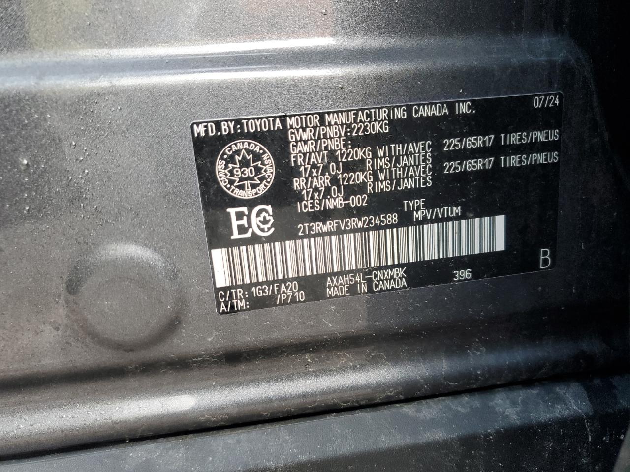 2024 Toyota Rav4 Xle VIN: 2T3RWRFV3RW234588 Lot: 85847325