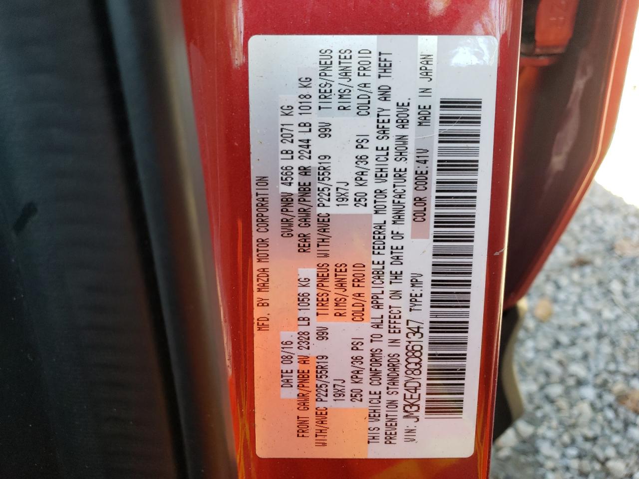 2016 Mazda Cx-5 Gt VIN: JM3KE4DY8G0861347 Lot: 86115295