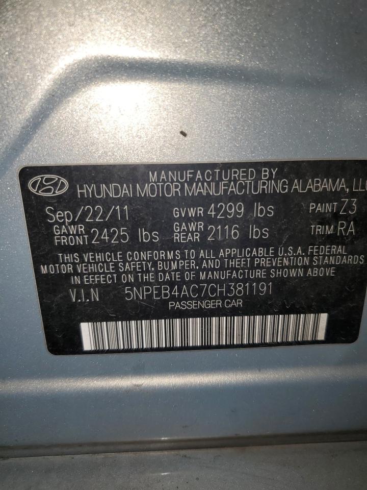 2012 Hyundai Sonata Gls VIN: 5NPEB4AC7CH381191 Lot: 86730395