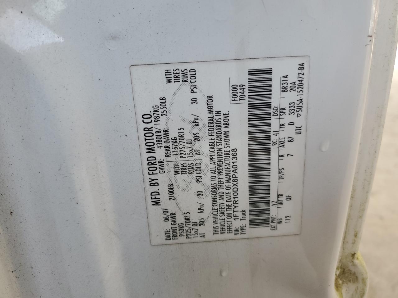 2008 Ford Ranger VIN: 1FTYR10DX8PA01368 Lot: 82381005