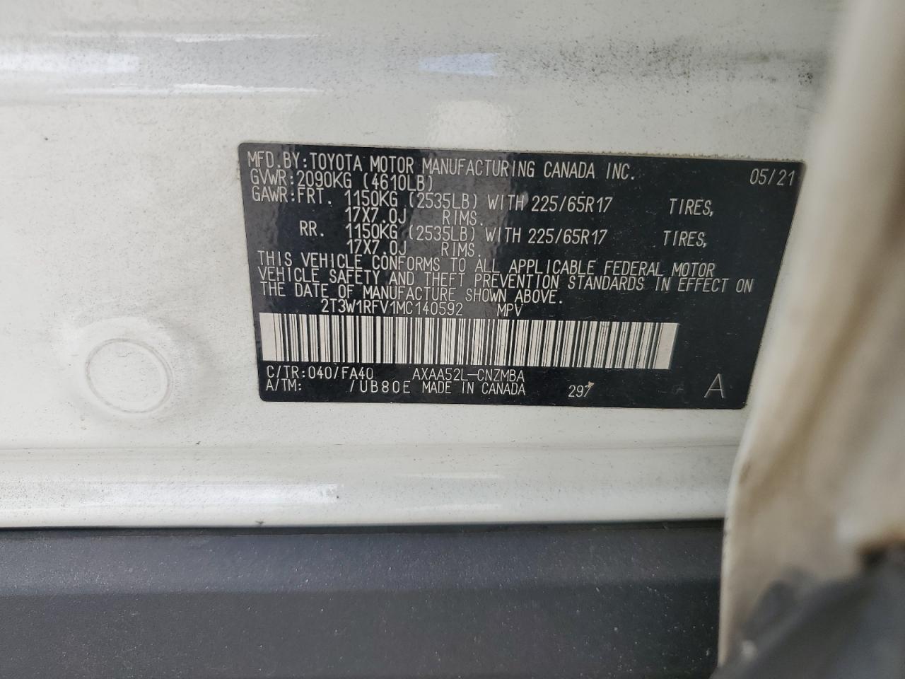 2021 Toyota Rav4 Xle VIN: 2T3W1RFV1MC140592 Lot: 82310005