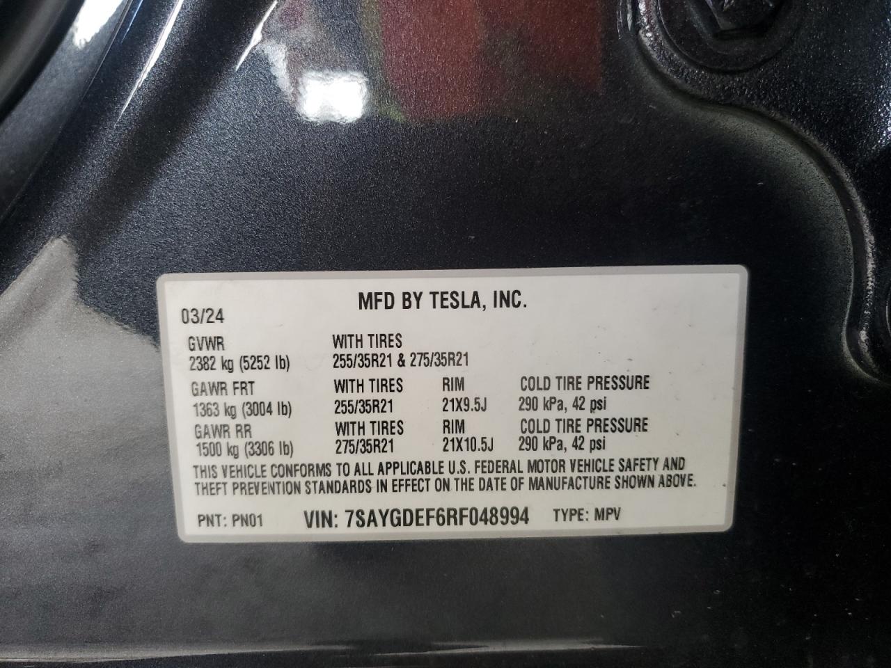2024 Tesla Model Y VIN: 7SAYGDEF6RF048994 Lot: 85207085