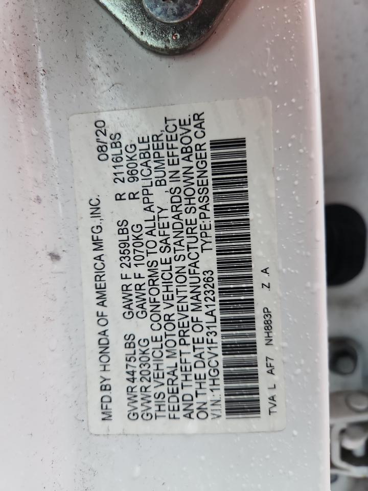 2020 Honda Accord Sport VIN: 1HGCV1F31LA123263 Lot: 86118945