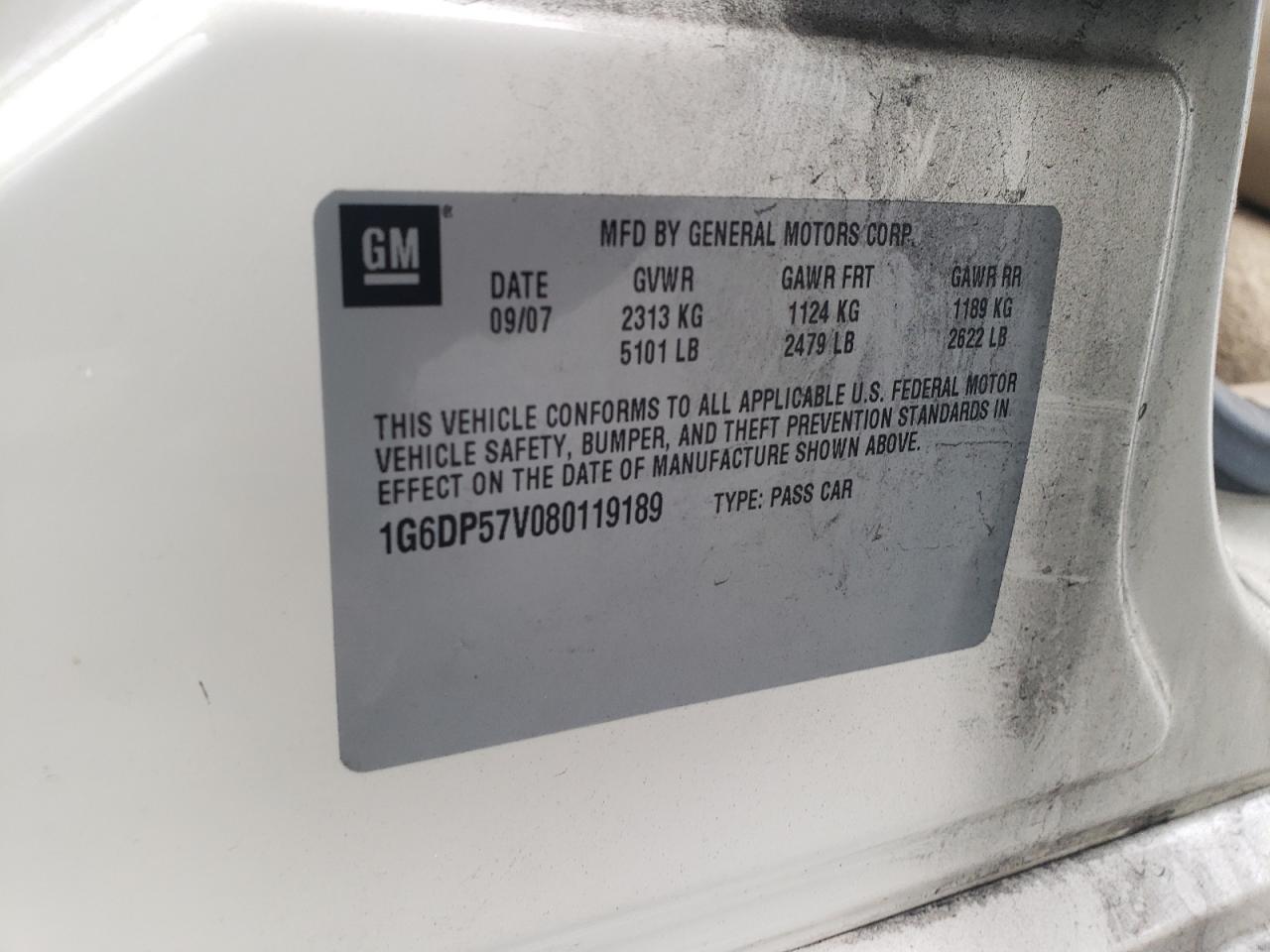 2008 Cadillac Cts Hi Feature V6 VIN: 1G6DP57V080119189 Lot: 90552665