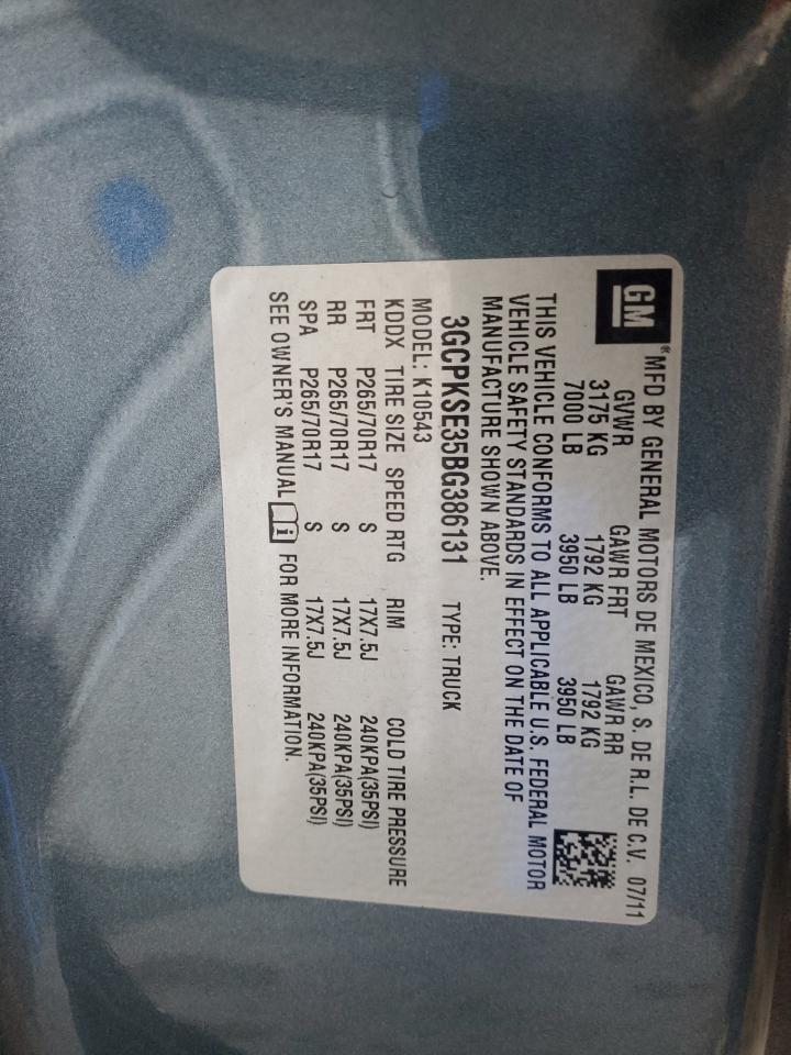 2011 Chevrolet Silverado K1500 Lt VIN: 3GCPKSE35BG386131 Lot: 84771215