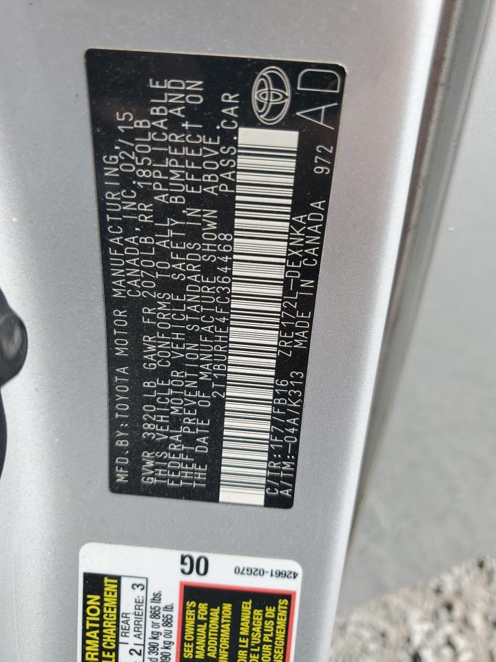 2015 Toyota Corolla L VIN: 2T1BURHE4FC364468 Lot: 85373425