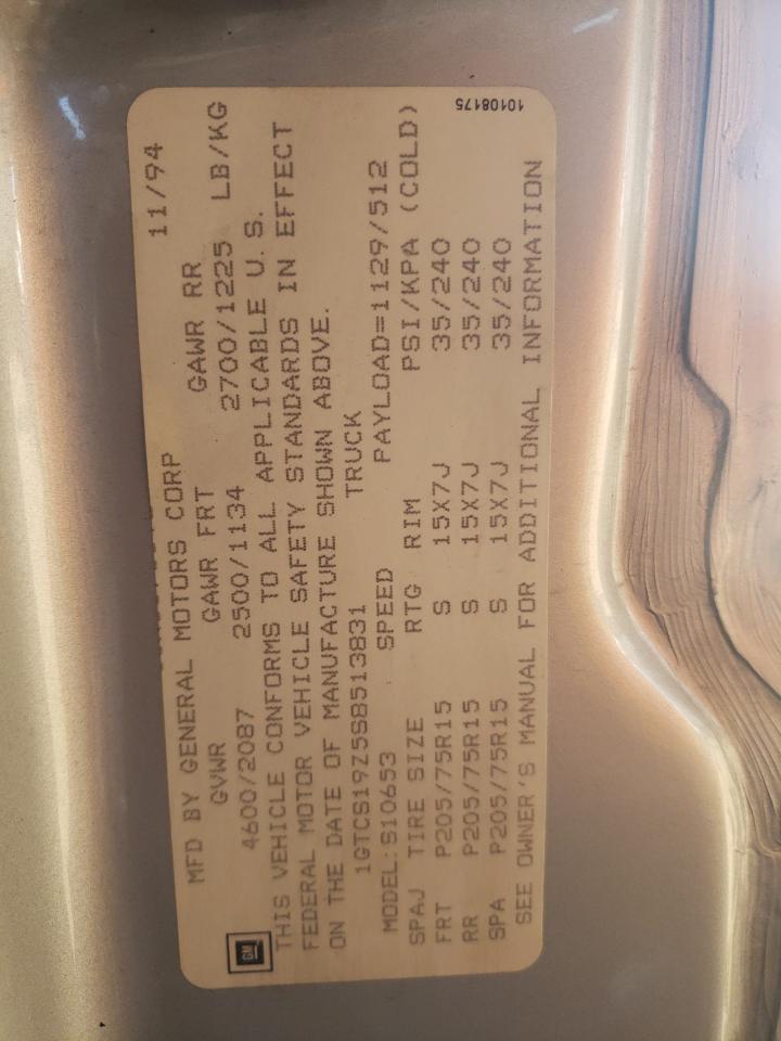 1995 GMC Sonoma VIN: 1GTCS19Z5S8513831 Lot: 89444475