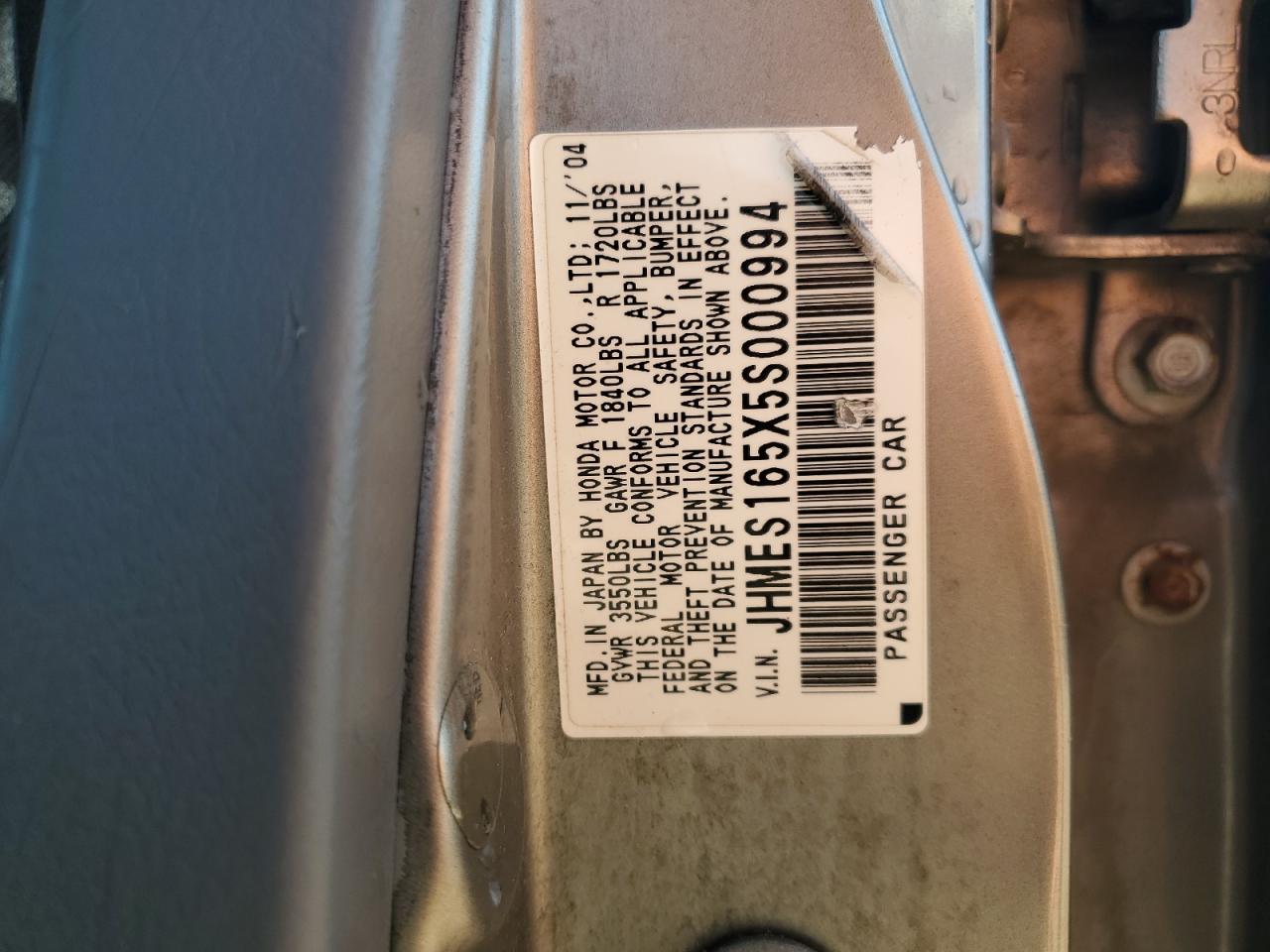 2005 Honda Civic Lx VIN: JHMES165X5S000994 Lot: 84914575