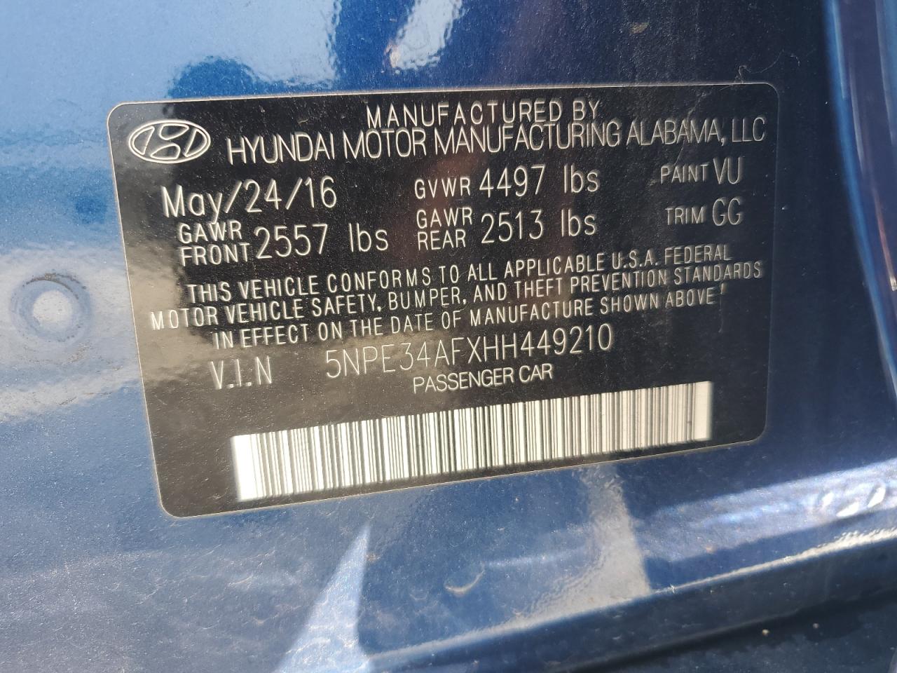 2017 Hyundai Sonata Sport VIN: 5NPE34AFXHH449210 Lot: 85759785