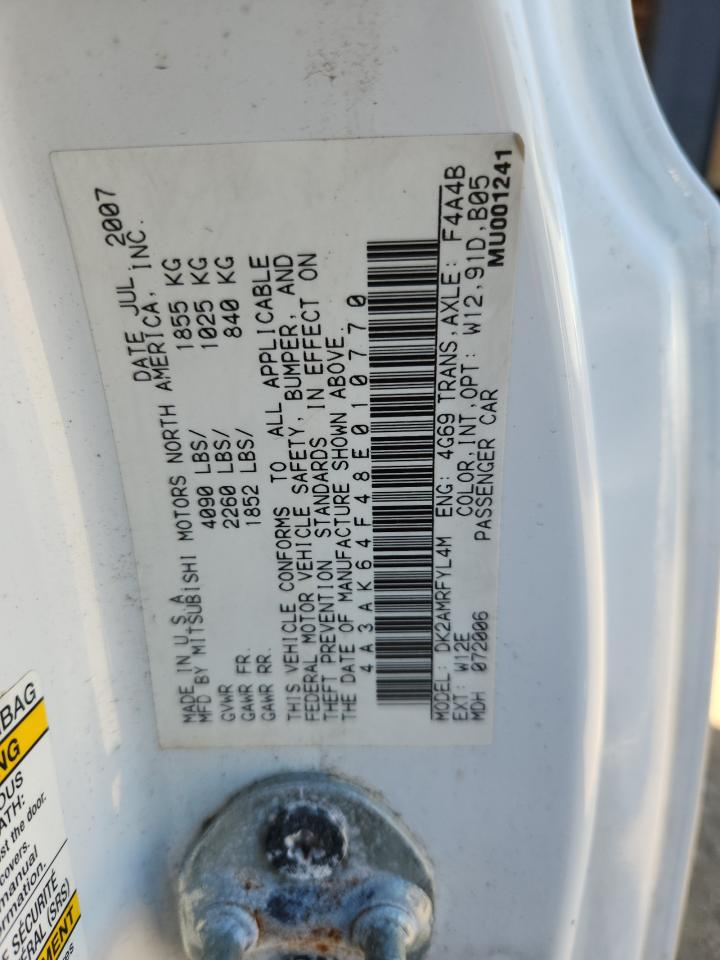 2008 Mitsubishi Eclipse Se VIN: 4A3AK64F48E010770 Lot: 81893525