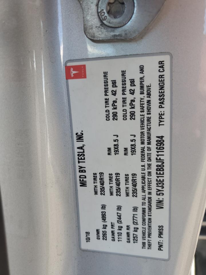 2018 Tesla Model 3 VIN: 5YJ3E1EB8JF116984 Lot: 84923125