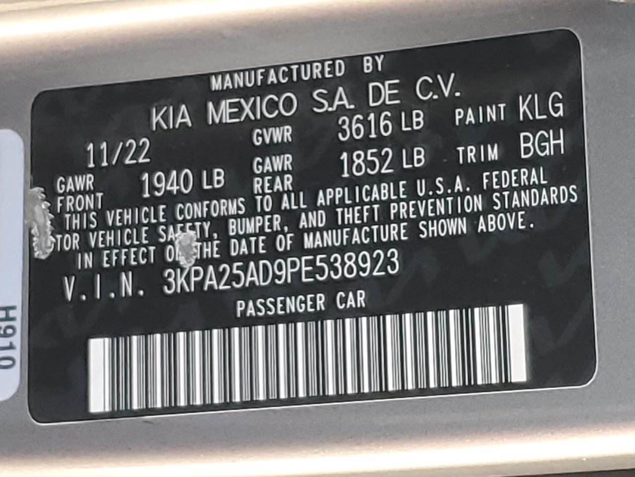 2023 Kia Rio S VIN: 3KPA25AD9PE538923 Lot: 91065065