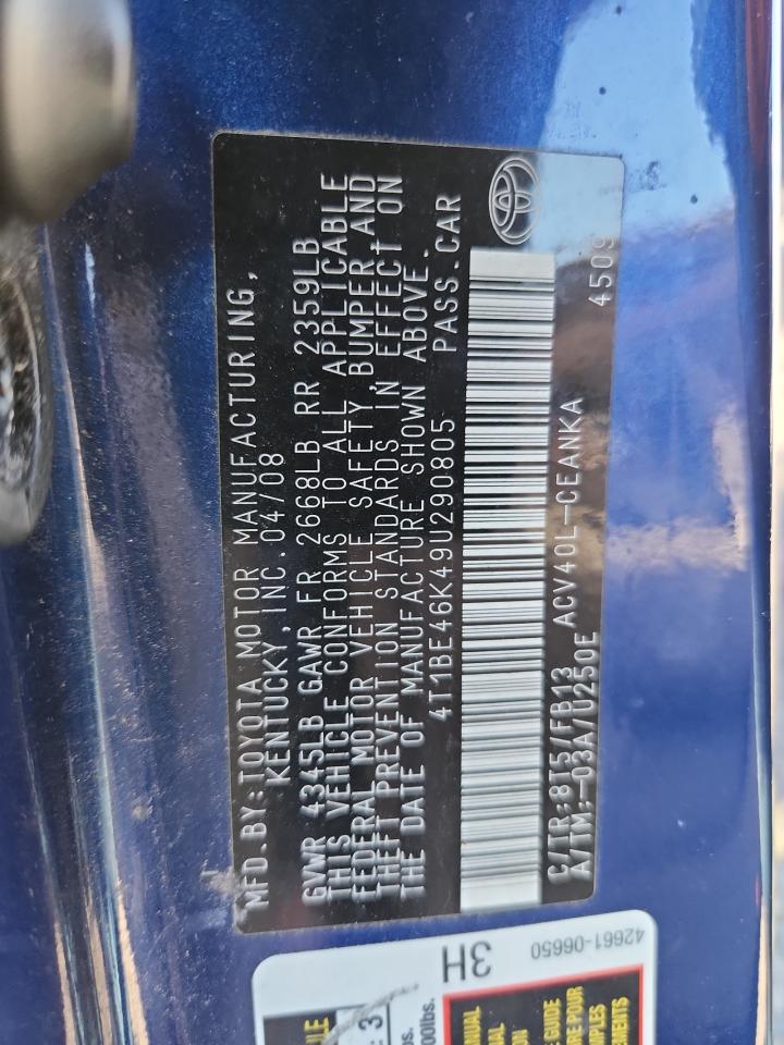 2009 Toyota Camry Base VIN: 4T1BE46K49U290805 Lot: 82428625